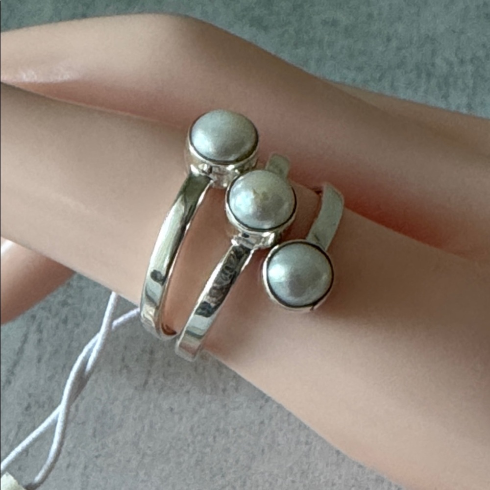 Seed and Sage 925 Sterling Silver Triple Pearl Ring Sz. 8